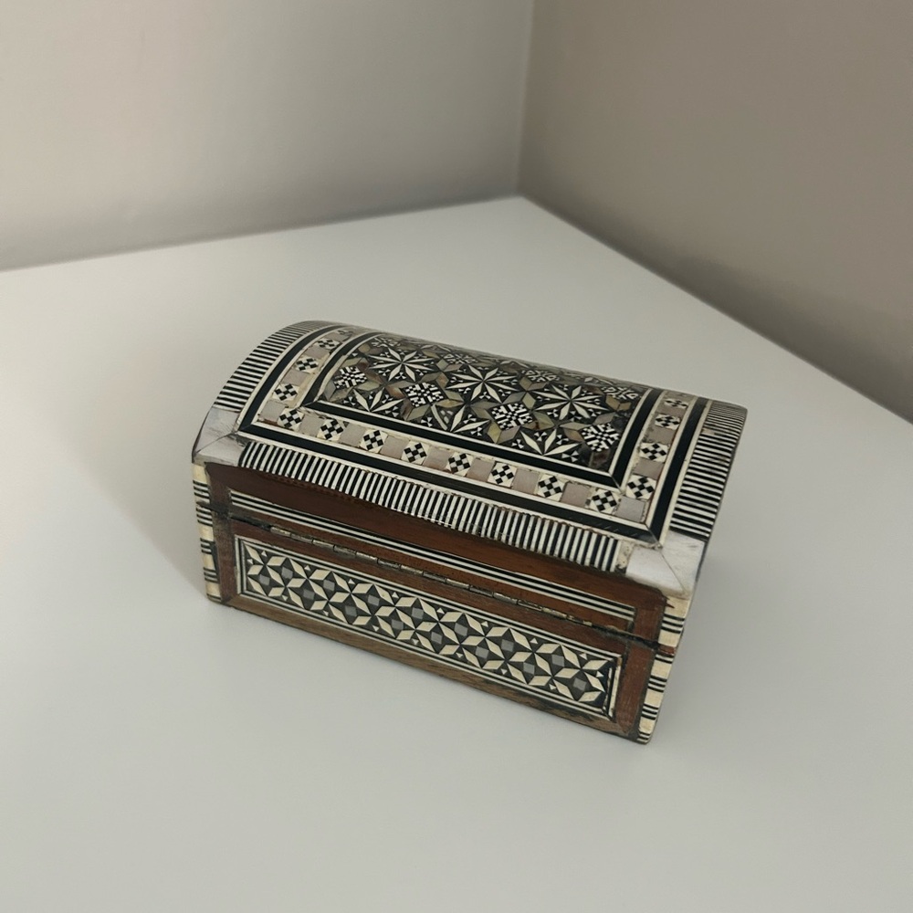 Handcrafted Wooden Inlay Jewelry Box Geometric Mosaic Design